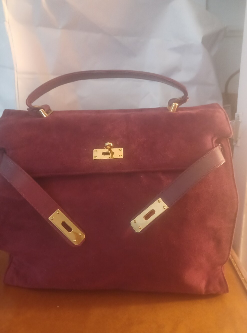 ALCOTT& ANDREWS Plush RICH DEEP  Burgundy Suede  Women's Bag with Gold Hardware